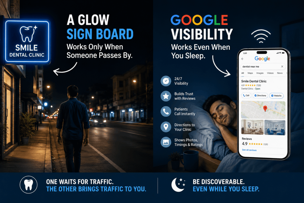 A Glow Sign Board Works Only When Someone Passes By. Google Visibility Works Even When You Sleep.